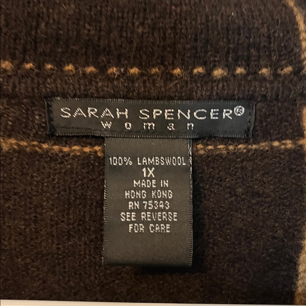 Sarah Spencer 100% Lambs Wool Button‎ Up Sweater Pockets Brown Size 1X - Picture 2 of 7